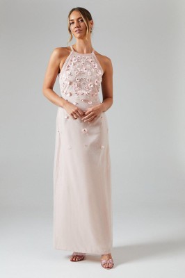 Różowa zdobiona sukienka maxi (42)