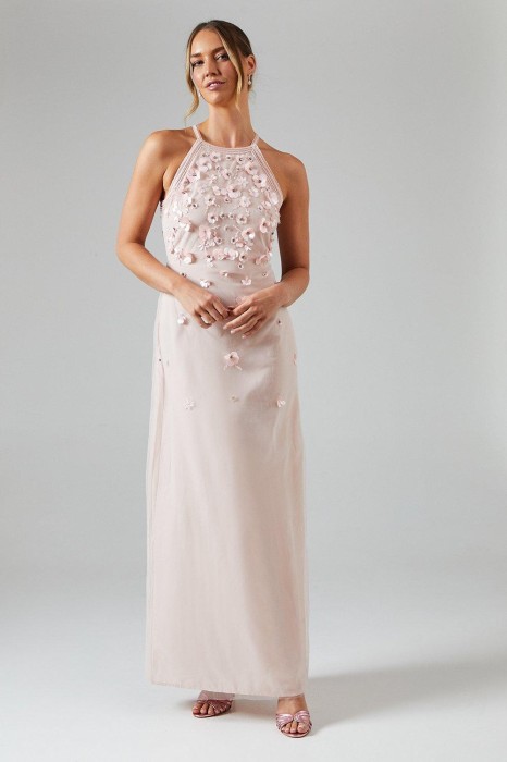 Różowa zdobiona sukienka maxi (42)