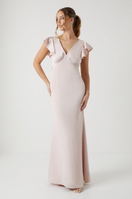 Pudrowy róż sukienka maxi v neck (38)