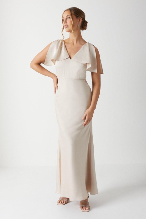 Jasnobeżowa sukienka maxi v neck (46)