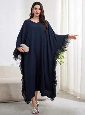 Granatowa luźna sukienka falbany (XS)