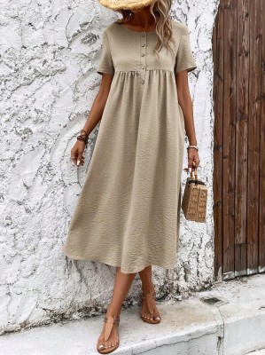 Beżowa sukienka midi guziki (S)