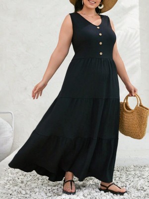 Czarna sukienka maxi guziki (1XL)
