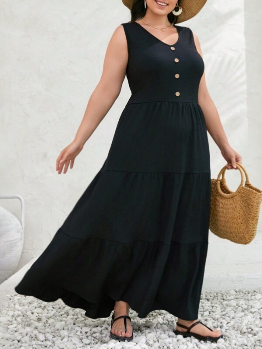 Czarna sukienka maxi guziki (1XL)