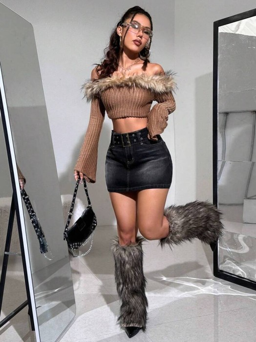 Czarna jeansowa spódnica pasek (30)