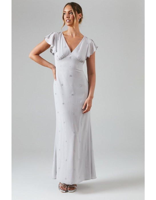 Szara sukienka maxi v neck (46)
