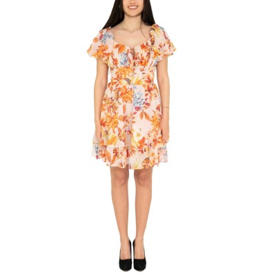 Beżowa sukienka kwiaty (L)