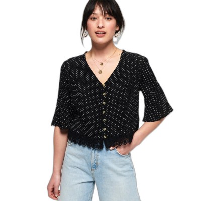 Czarna bluzka v neck groszki (36)