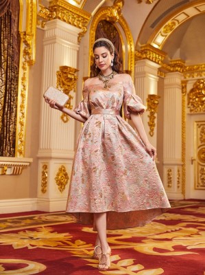 Żakardowa sukienka midi zamek (XS)