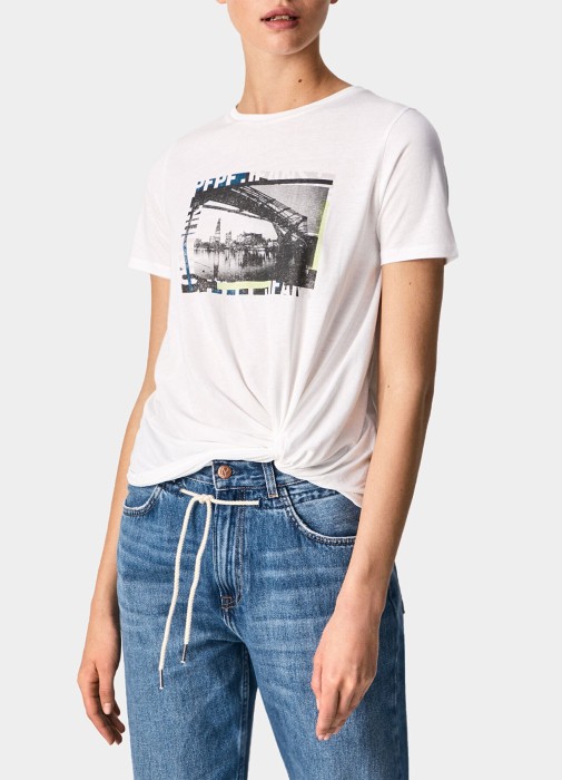 Biały t-shirt nadruk (L)