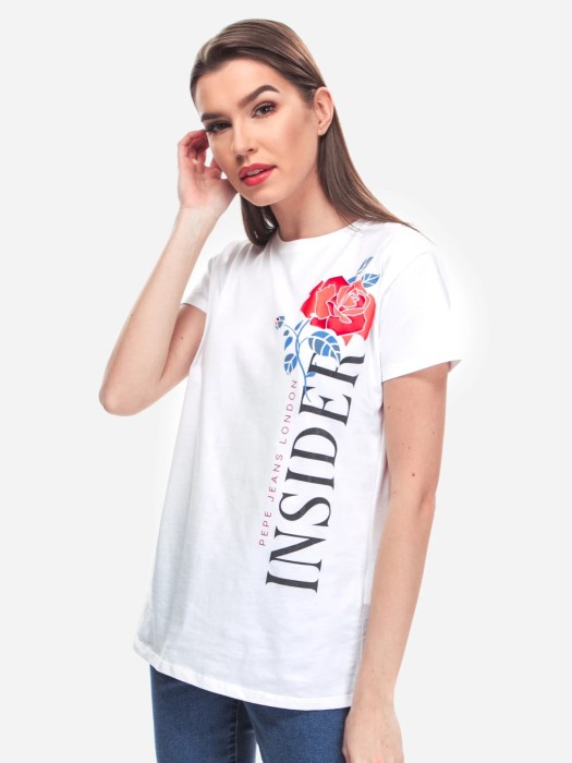 Biały t-shirt nadruk (M)
