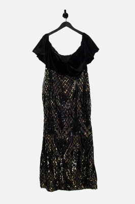 Czarna sukienka maxi cekiny (1XL)