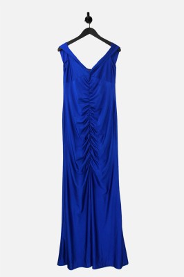 Kobaltowa sukienka maxi marszczenia (XL)