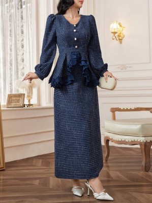 Granatowy zestaw spódnica bluzka (XL)