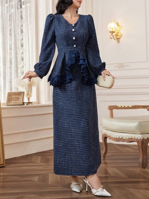 Granatowy zestaw spódnica bluzka (XL)
