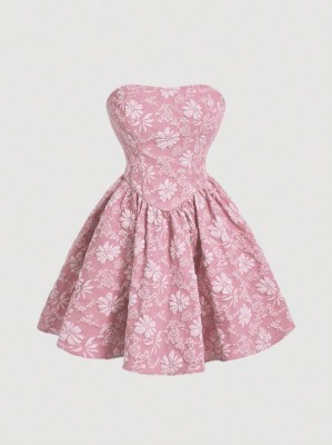 Brudny róż trapezowa sukienka wzór (14L)