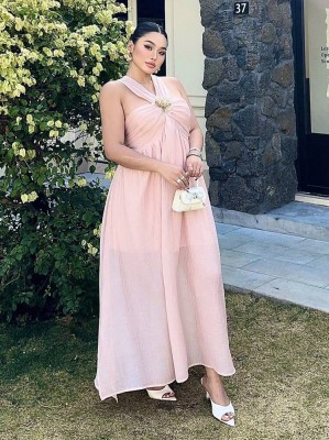 Pudrowy róż sukienka rozcięcia (0XL)