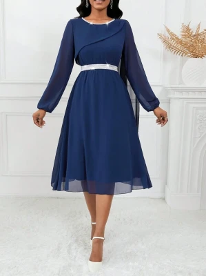 Granatowa trapezowa sukienka (XL)