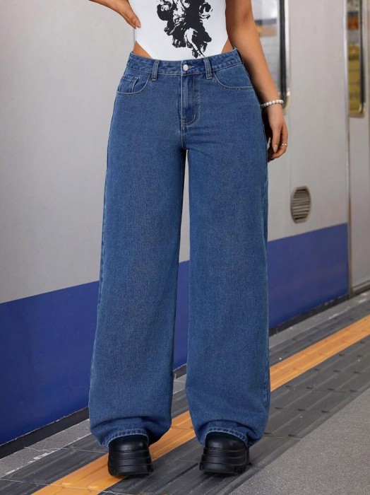 Niebieskie proste jeansy (L)