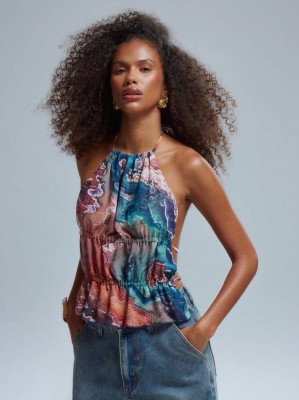 Kolorowy top bez pleców (M)