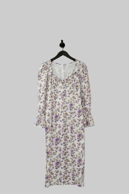 Biała sukienka midi kwiaty (XS)