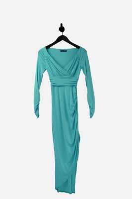 Turkusowa sukienka maxi marszczenia (XS)