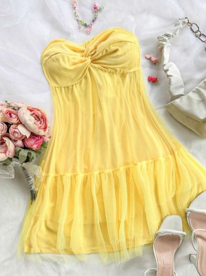 Żółta sukienka marszczenia (S)