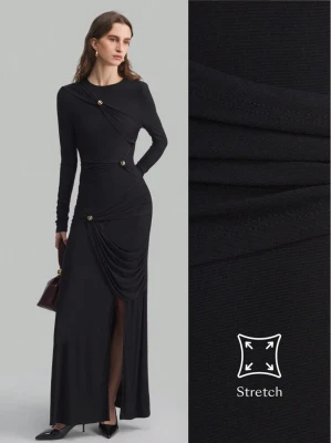 Czarna sukienka maxi marszczenia (M)