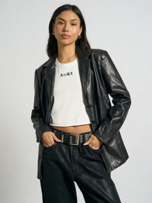 Czarna marynarka imitacja skóry (XS)