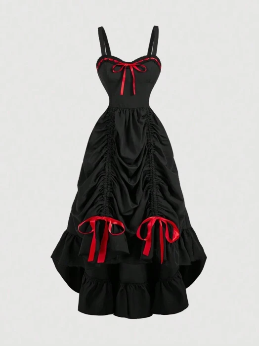 Czarna asymetryczna sukienka kokardy (M)