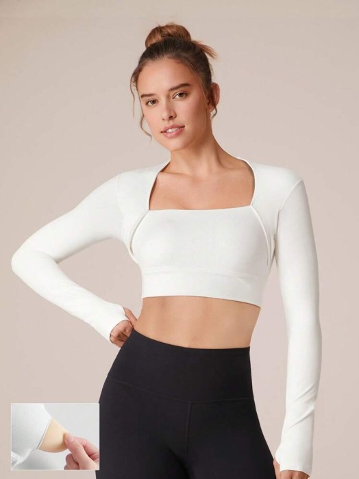 Śmietankowy top długi rękaw (M)