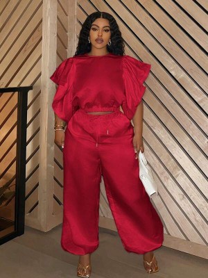 Czerwony zestaw spodnie bluzka (0XL)