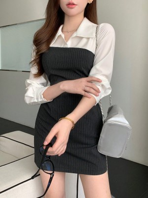 Pasiasta sukienka śmietanowa wstawka (XL)