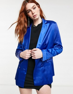 SATYNOWY KOBALTOWY BLEZER (36)