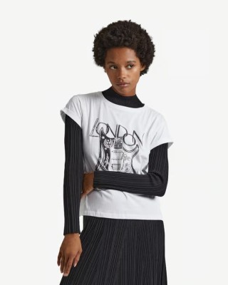 Biały t-shirt print (XS)