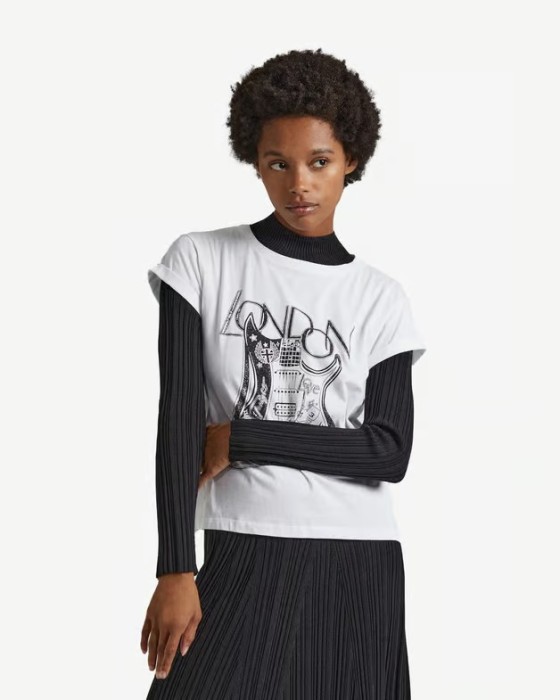 Biały t-shirt print (XS)