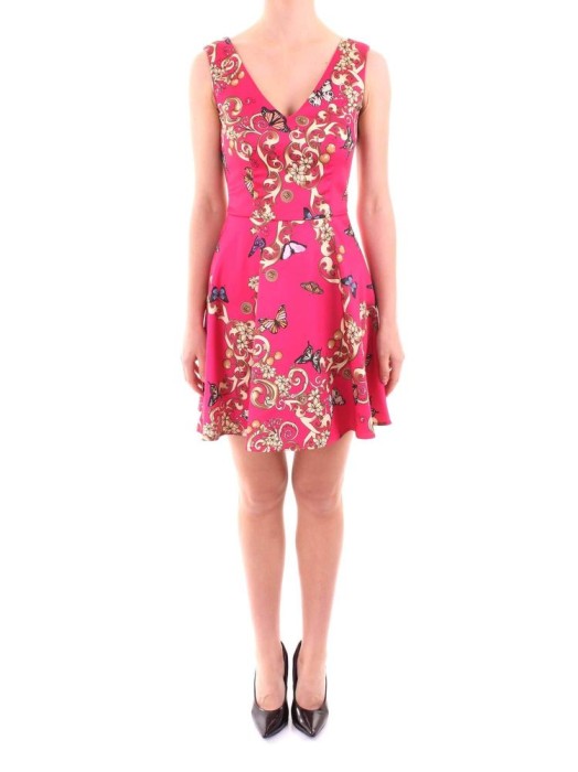 Różowa sukienka v neck wzór (XL)