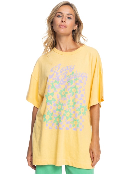 Żółty t-shirt oversize nadruk (XS)