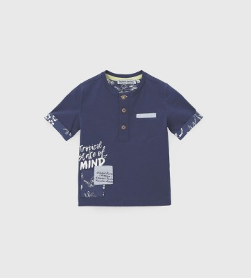 Granatowy t-shirt guziki (6-9M)