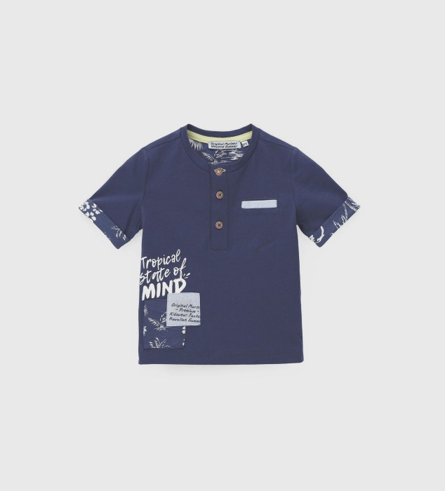 Granatowy t-shirt guziki (6-9M)