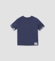 Granatowy t-shirt guziki (6-9M)