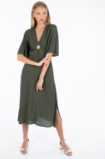 Khaki sukienka midi rozcięcia (S)
