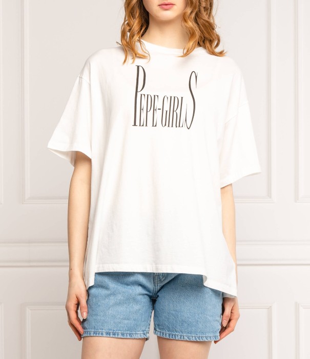 Biały t-shirt oversize nadruk (S)