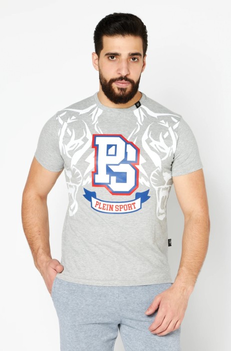 Szary melanżowy t-shirt print (L)