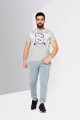 Szary melanżowy t-shirt print (L)