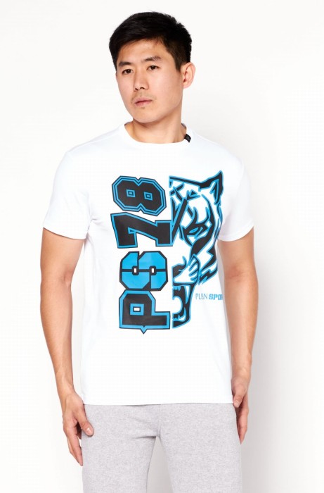 Biały t-shirt bawełna print (XL)