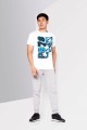 Biały t-shirt bawełna print (XL)
