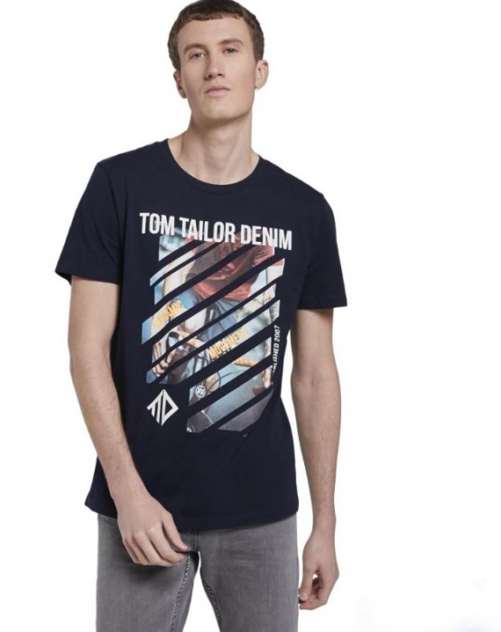 Granatowy t-shirt nadruk (M)