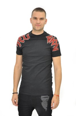 Czarny t-shirt cyrkonie (L)