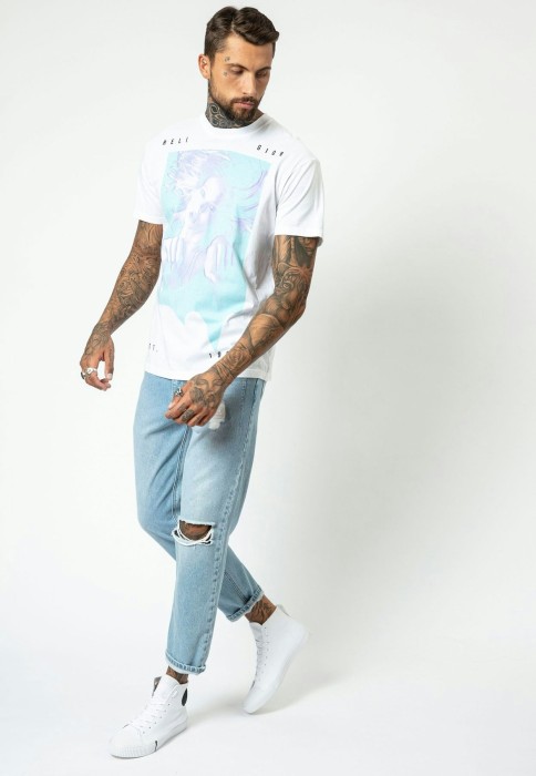 Biały t-shirt print (L)